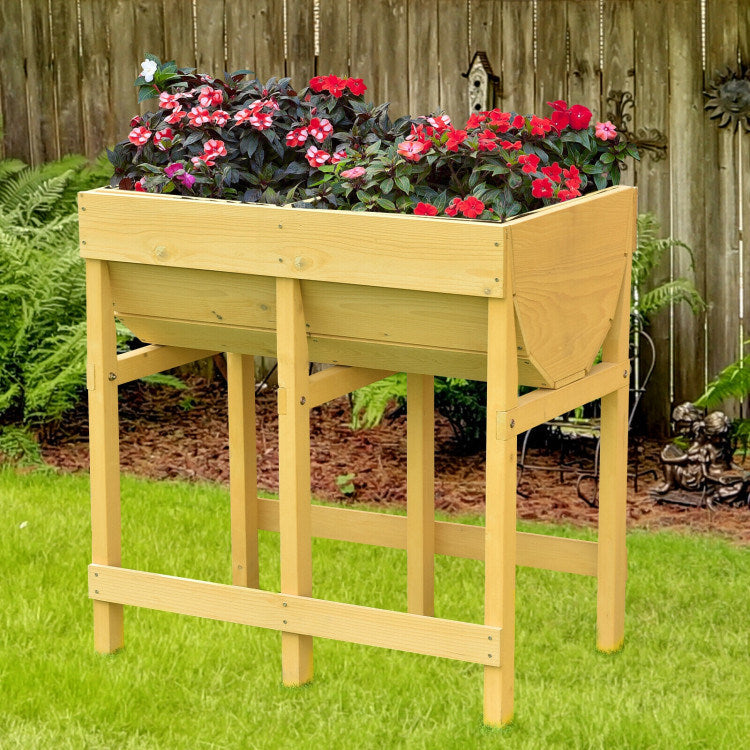 Raised Wooden Planter Vegetable Flower Bed with Liner Doba